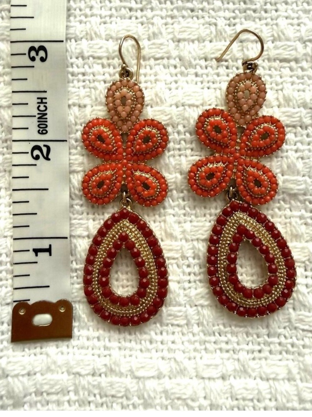 Stella & Dot Orange and Red Beaded Drop Earrings - Picture 4 of 7